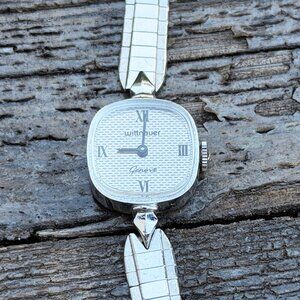 Vintage Wittnauer Ladies Mechanical Wind Up Watch Working Silver Art Deco Band